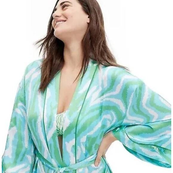 New Diane Von Furstenberg for Target Long Satin Disco Zebra Green Robe Small - Picture 1 of 9